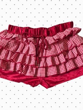 Kill System red gingham ruffle layered drawstring shorts